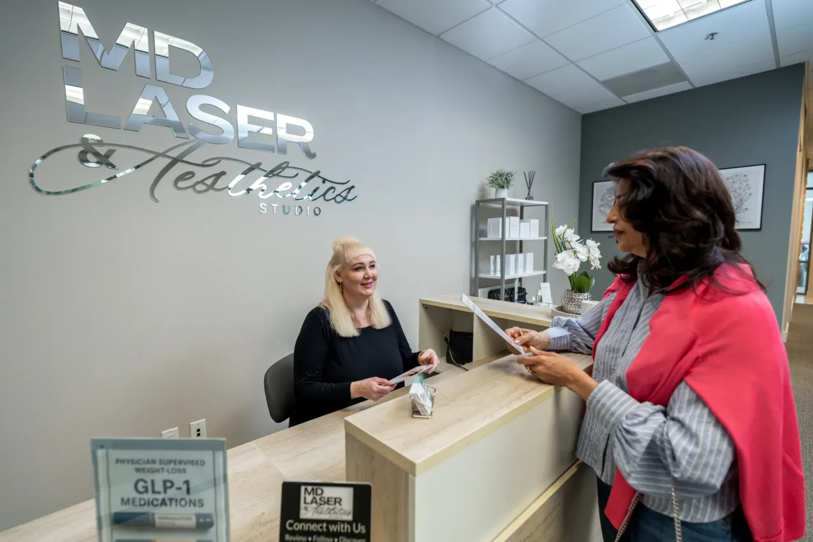 Reception area at MD Laser and Aesthetics Studio in Rancho Santa Margarita